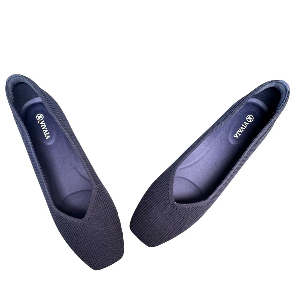 Vivaia Margot 2.0 Square Toe V Cut Comfort Flats Classic Navy EU 44/US 12 NEW